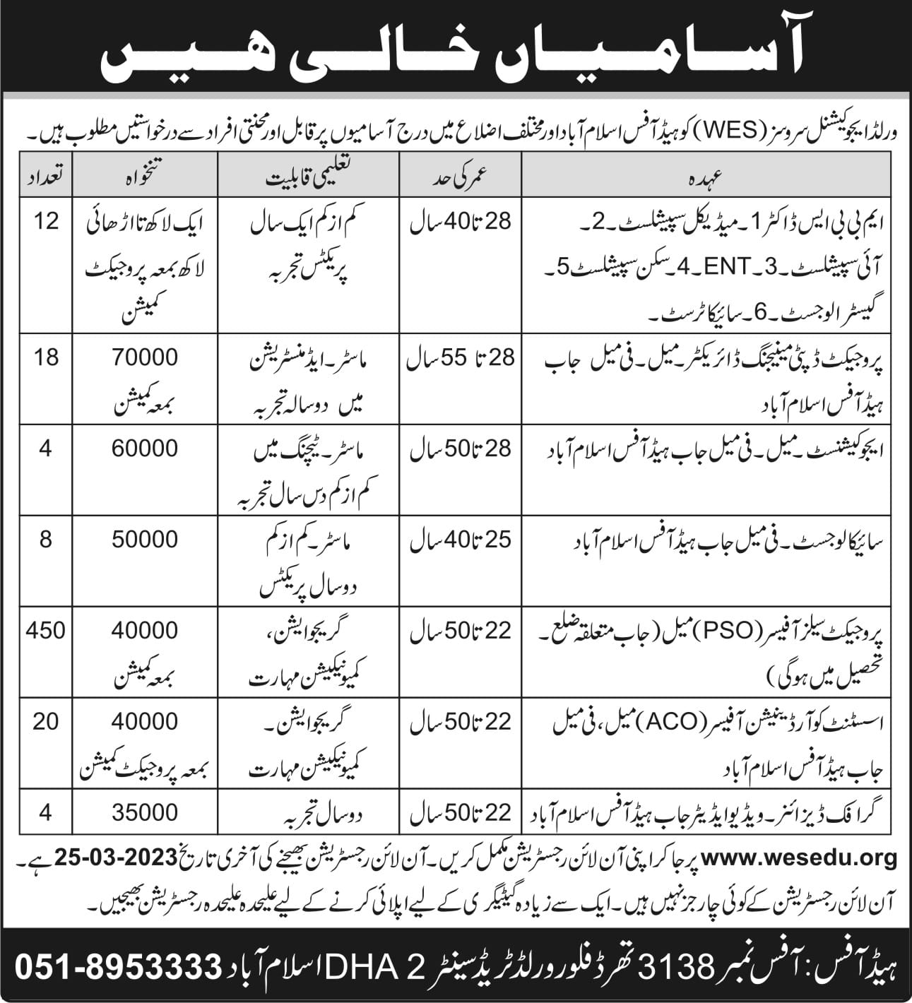 World Educational Services Islamabad Jobs 2023