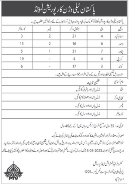 Pakistan Television Corporation Limited PTV Jobs Advertisement