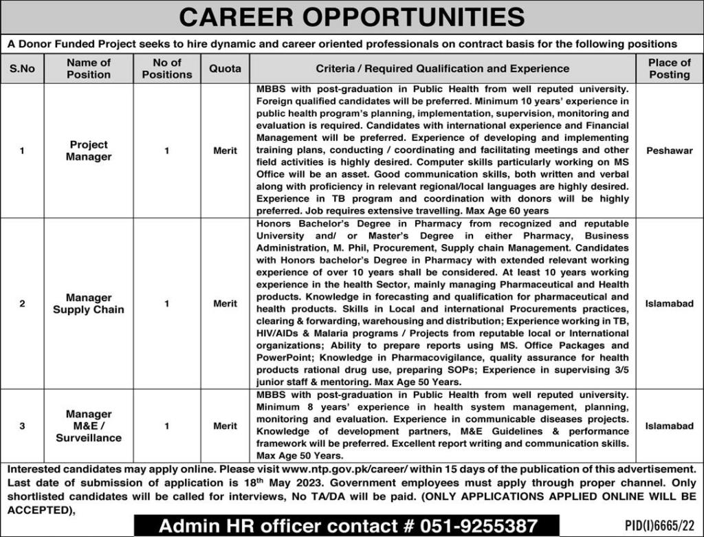 National TB Control Program NTP Jobs Advertisement