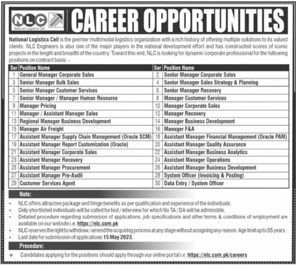 National Logistics Cell NLC Jobs 2023