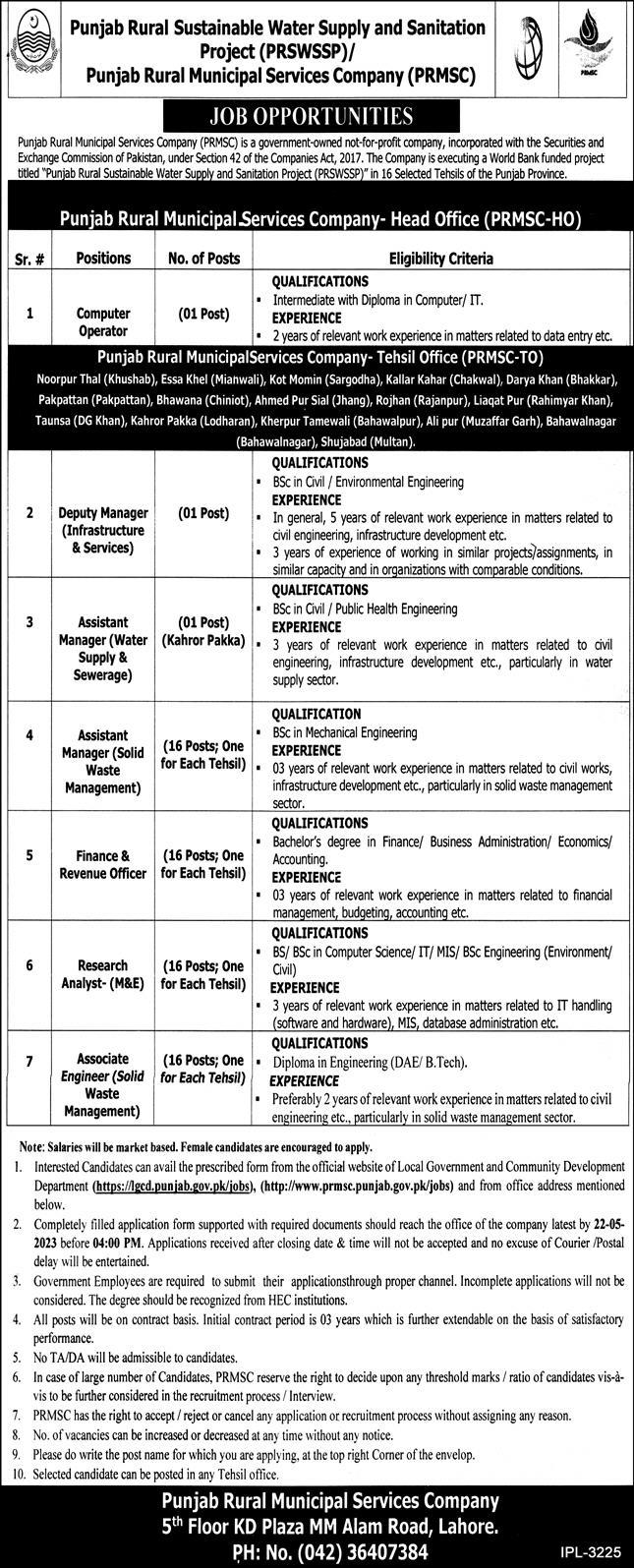 Punjab Rural Municipal Services Company Jobs 2023