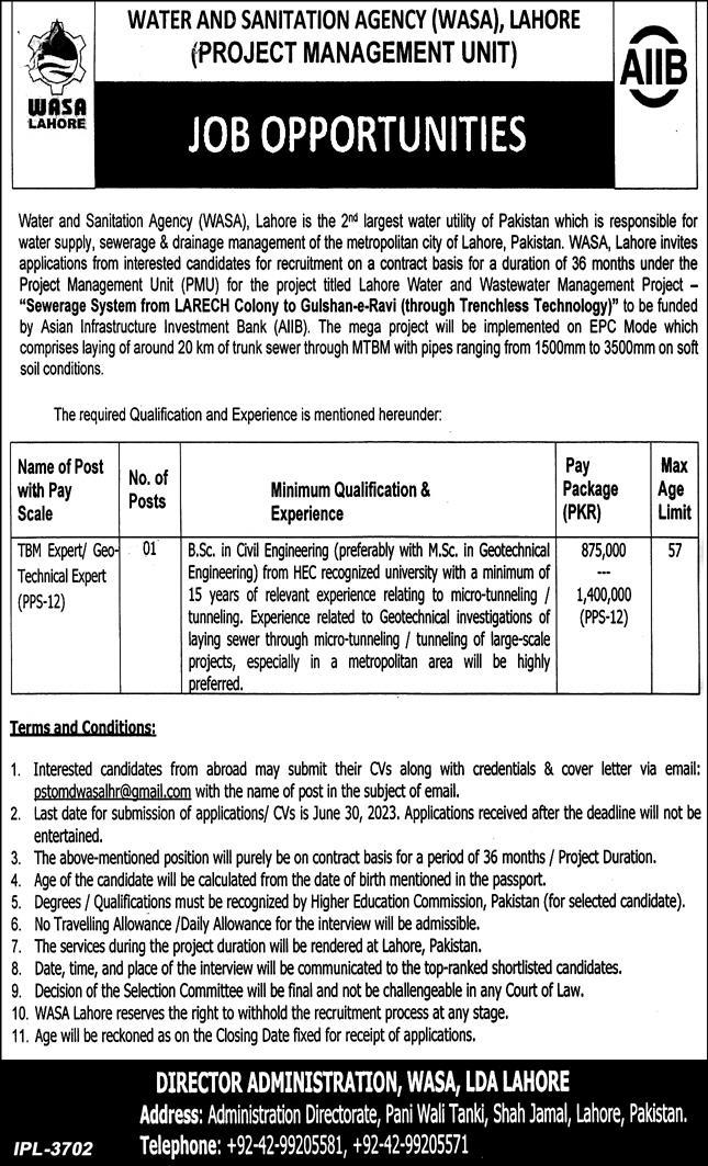 Water & Sanitation Agency WASA Jobs Advertisement