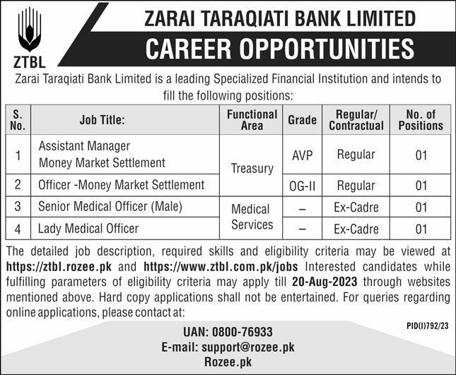 Zarai Tarqiati Bank Limited ZTBL Jobs 2023 Advertisement