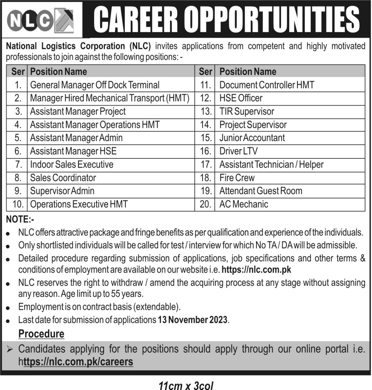 National Logistics Cell NLC Jobs 2023 Advertisement