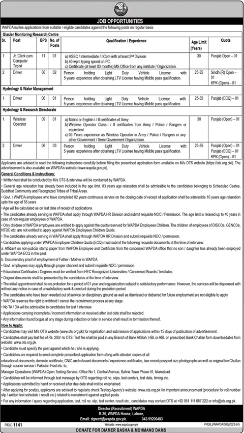 Water and Power Development Authority WAPDA Jobs 2023 Advertisement