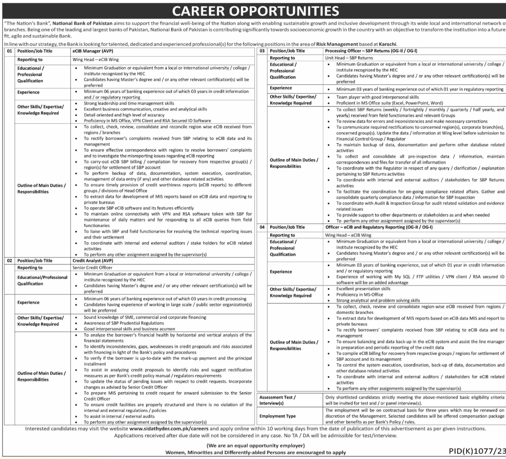 National Bank Of Pakistan NBP Jobs 2023 Advertisement