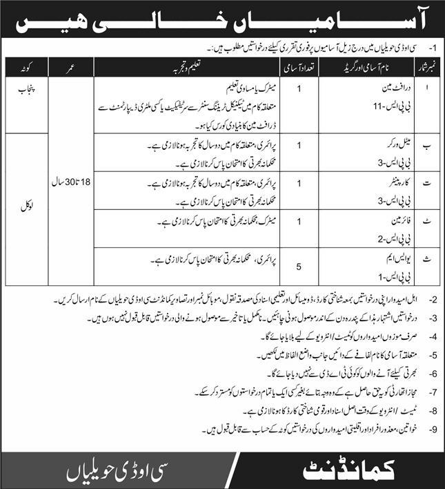 Central Ordnance Depot COD Jobs 2024 advertisement