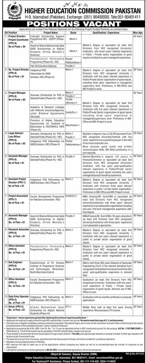 Higher Education Commission HEC Jobs 2024 advertisement