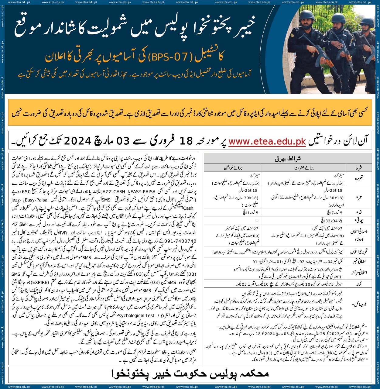 KPK Police Constable Jobs 2024 advertisement