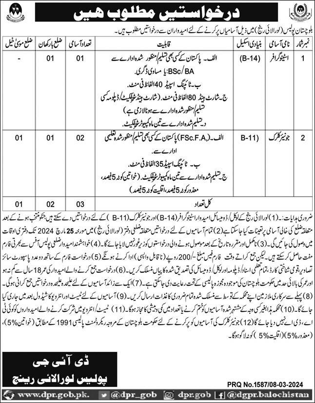 Baluchistan Police Jobs 2024 Advertisement