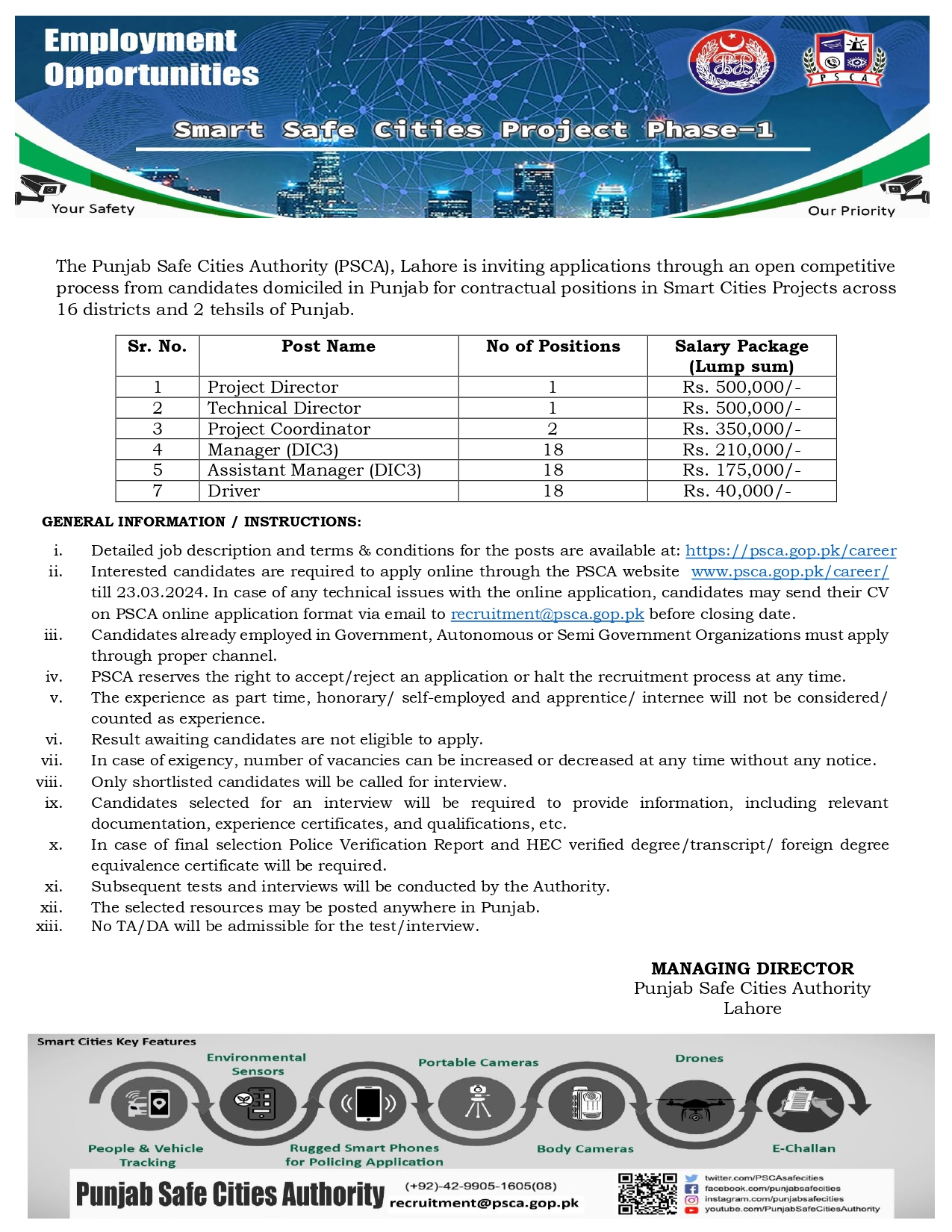 Punjab Safe City Authority (PSCA) Jobs 2024 Advertisement
